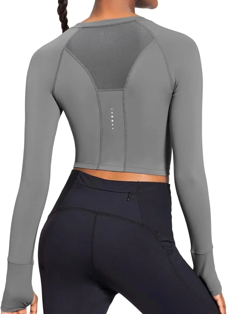 BALEAF | Women’s Gray Long Sleeve Cropped Athletic Top - Picture 6 of 6